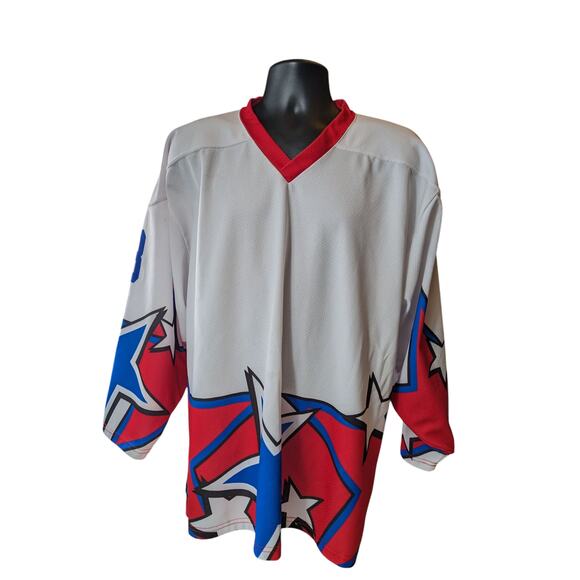 Projoy Hockey Jersey #8 Adult Large White Red Blue Stars Graphic Canada Vintage - Picture 5 of 16